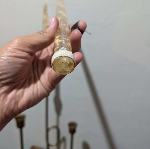 Vintage MCM Lucite Gold Flakes Tapered Candles Miller Candle Co Set of 3 - Picture 9 of 13